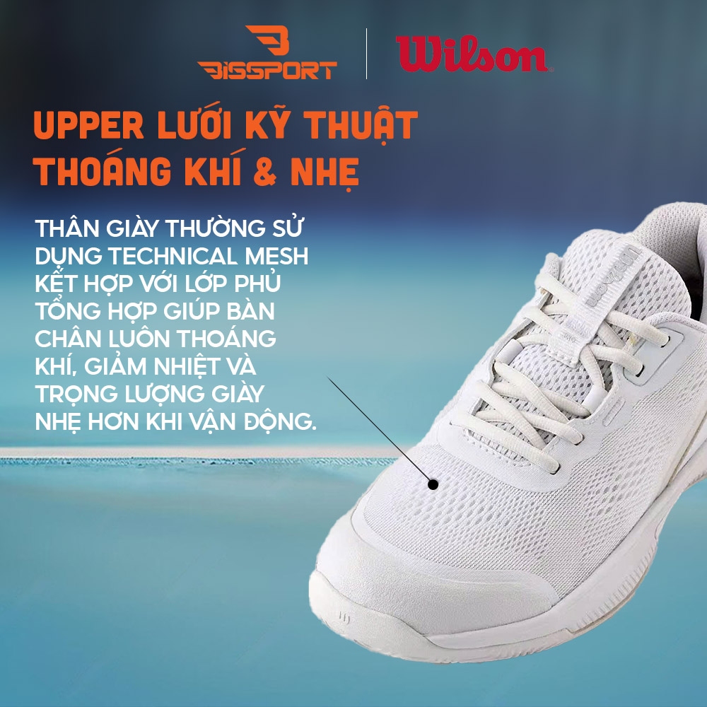 Giày Tennis/Pickleball Wilson INTRIGUE PRO Chính Hãng - Trắng - Êm Ái, Ổn Định - Giảm Chấn - Bám Sàn